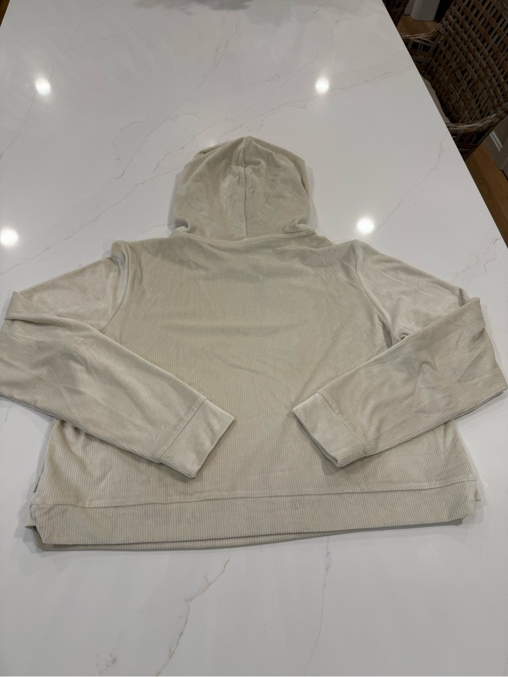 Vuori Haven Hoodie in Bone Cream Crewneck Hoodie Pullover Ribbed Velour - Picture 12 of 12